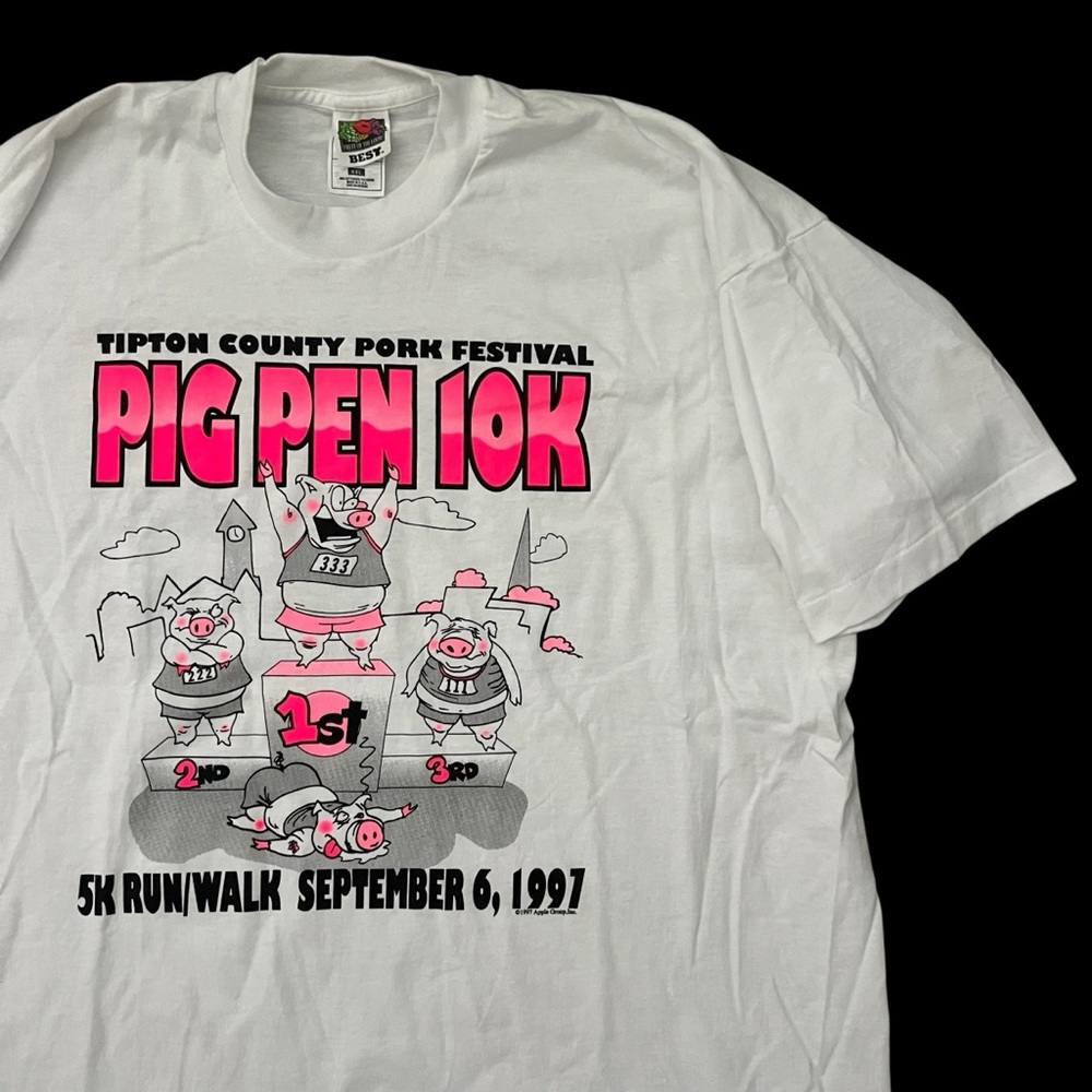 Vintage 90s Single Stitch Pork Festival Pig Pen Run Tipton Indiana T-Shirt XXL